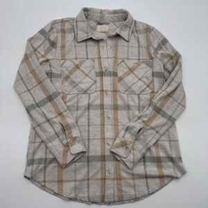 Thread & Supply Womens Small Cream Tan Plaid Flannel Knit Button Down Shacket